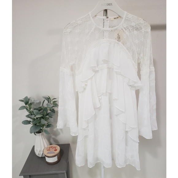 White Ruffle Lace Dress - Picture 1 of 4